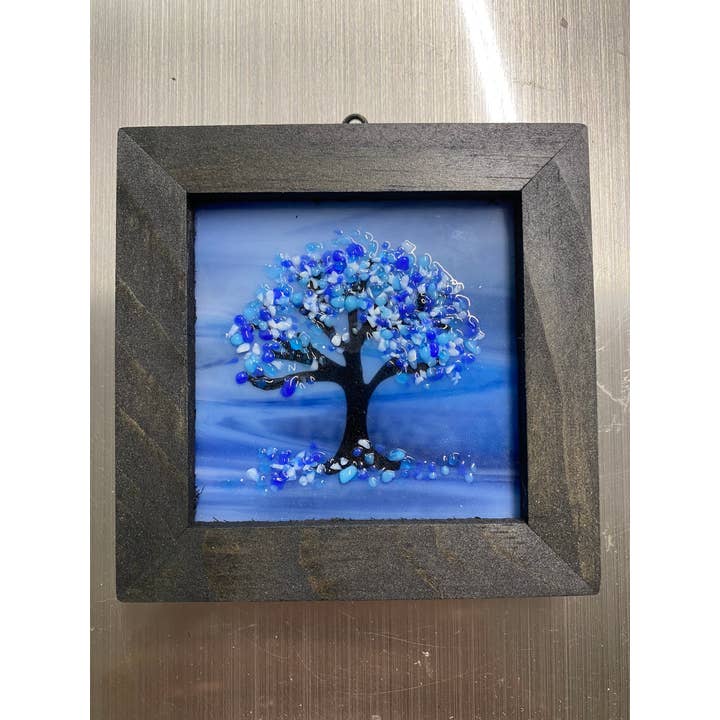 4" x 4" All Season Trees Fused Framed Window Hanging for wholesale by Glimmer Glass Gifts
