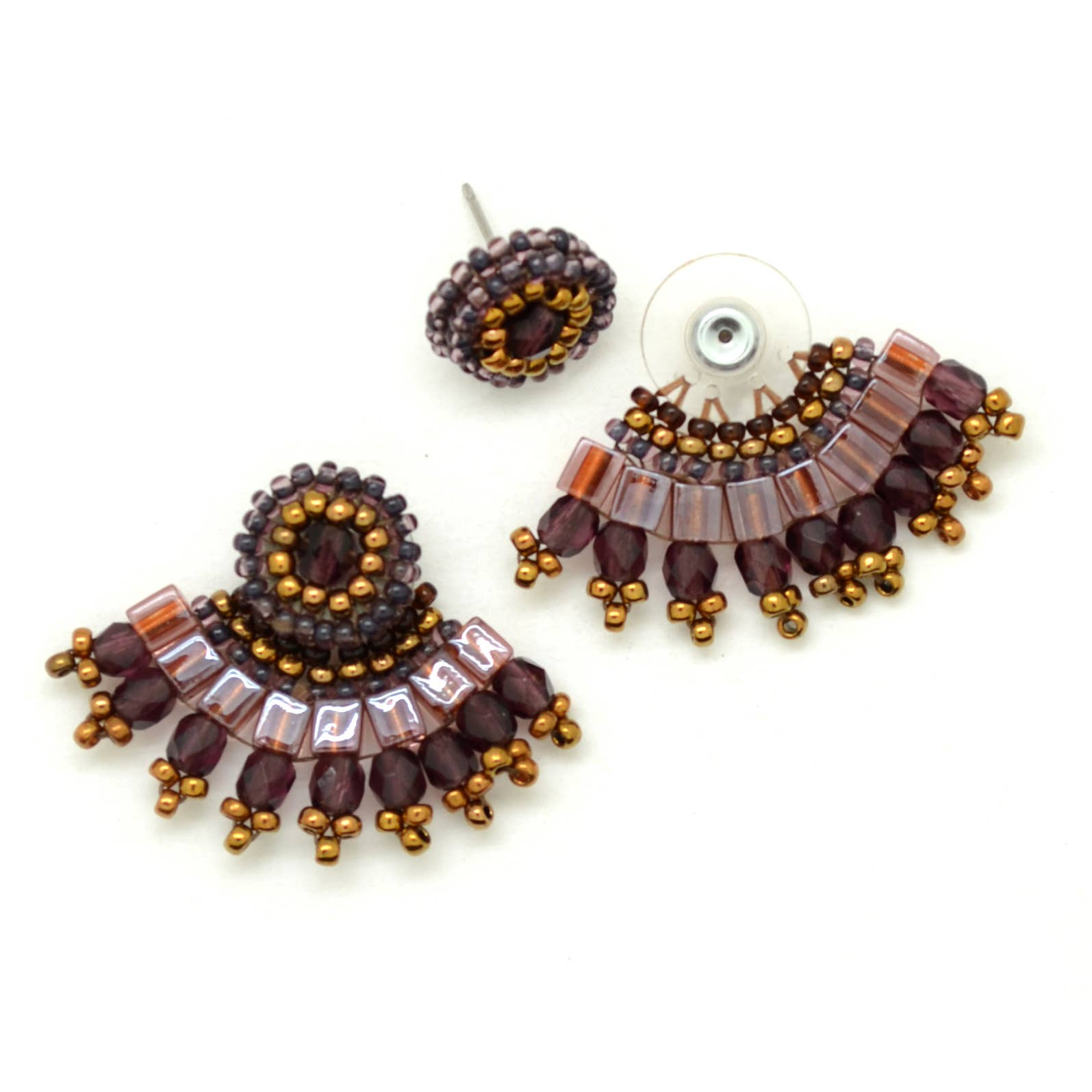 Dunitz & Company - Wholesale Dangle Earrings - Glass Bead Fan Ear Lobe Hugger Earrings - Handmade7