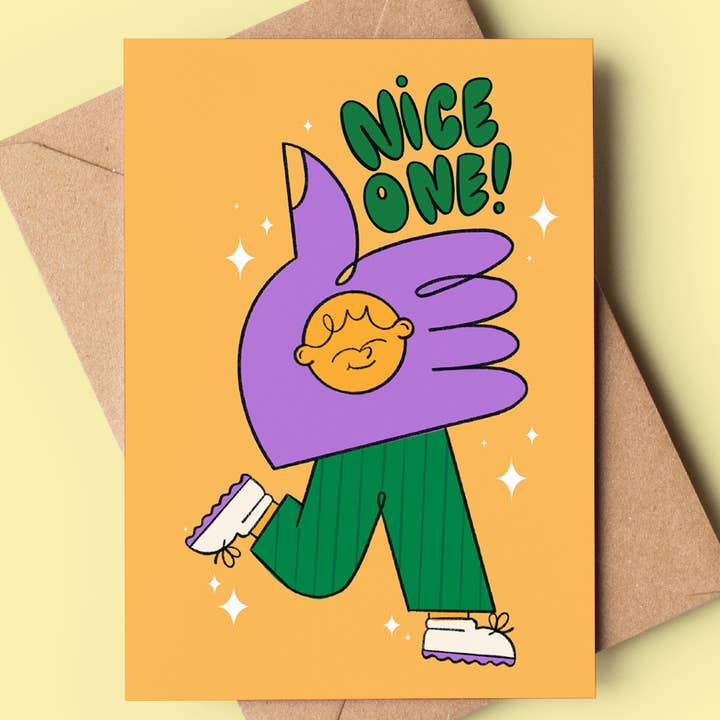 Nice One Illustrated Character Card for wholesale by Jess Bright Design