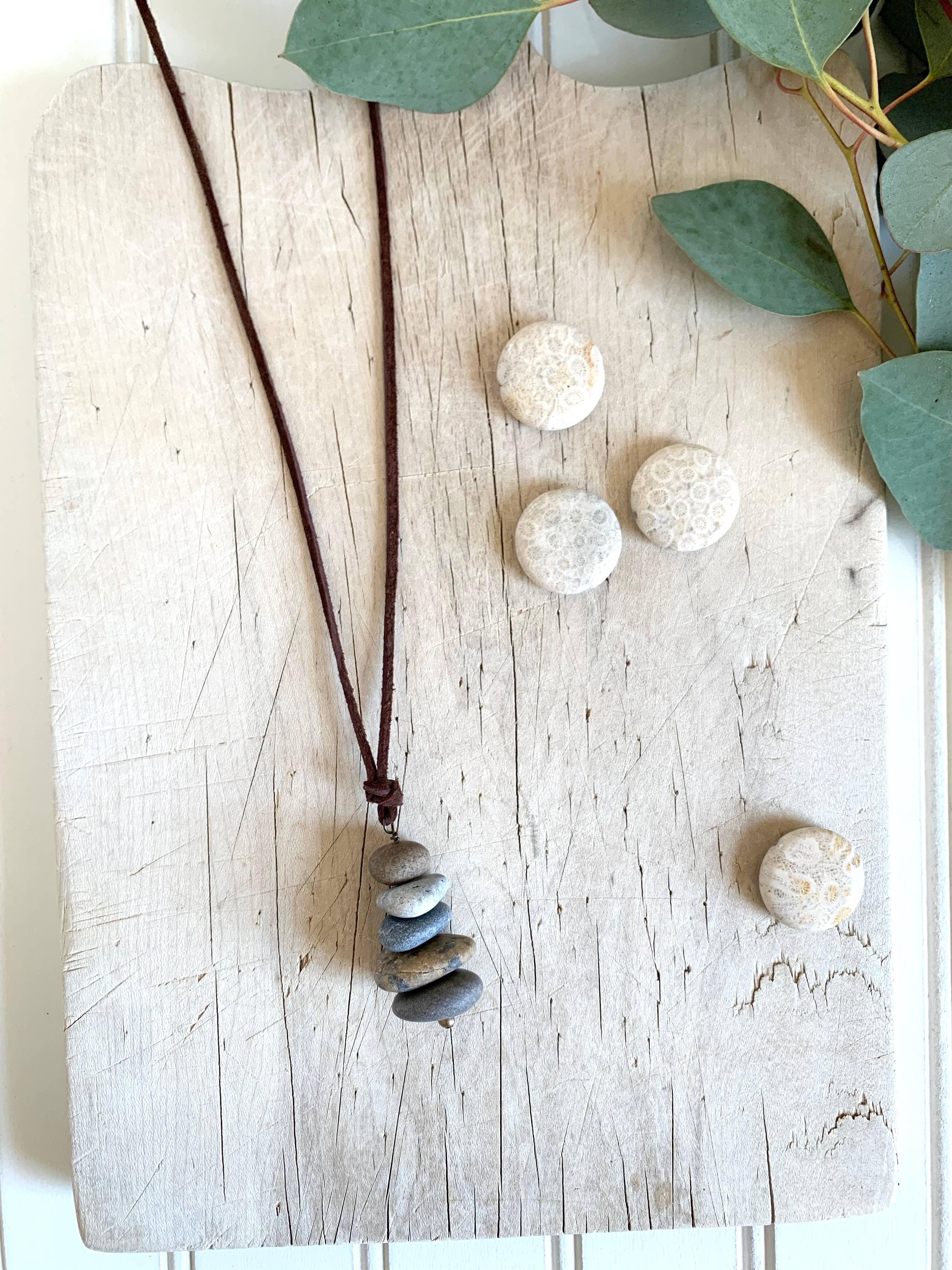 Generosity Company - Wholesale Pendant/Charm Necklace -  Lake Stone Cairn Charm Necklace (Leather)7