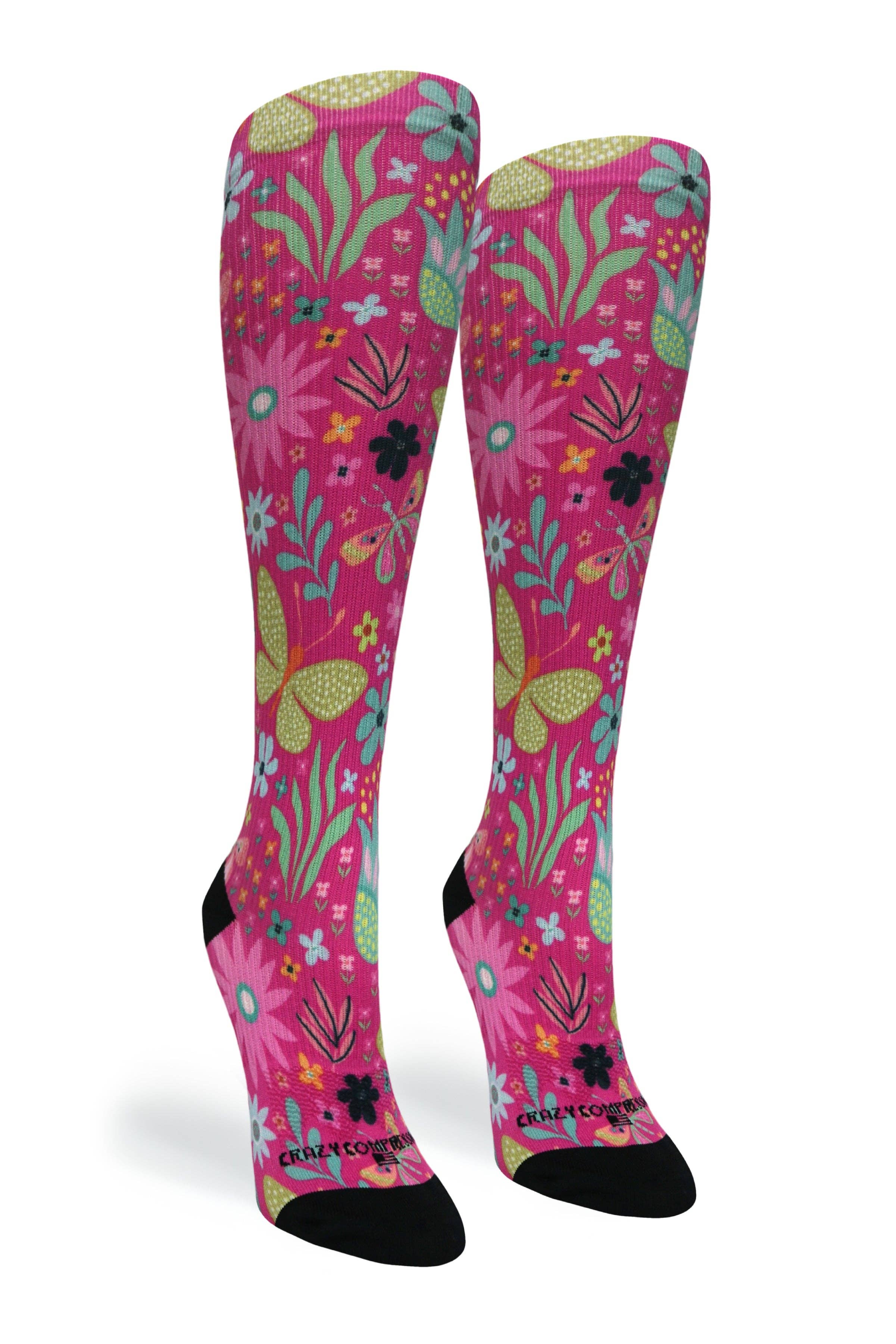 Crazy Compression - Wholesale Socks - Women's - 360 Magenta Florals OTC Compression Socks (Standard & Extra Wide)2