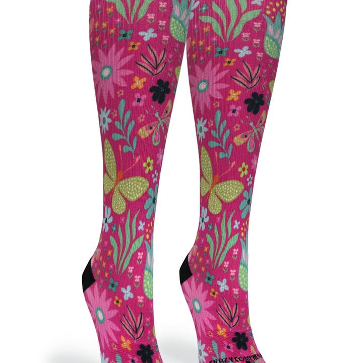 Crazy Compression - Wholesale Socks - Women's - 360 Magenta Florals OTC Compression Socks (Standard & Extra Wide)2