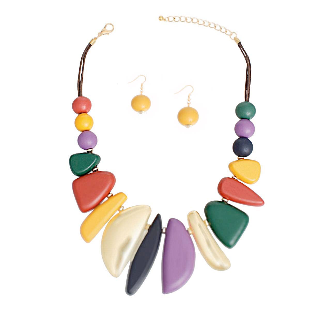 Bib Necklace Multi Wood Metal Set for Women for wholesale on Faire1