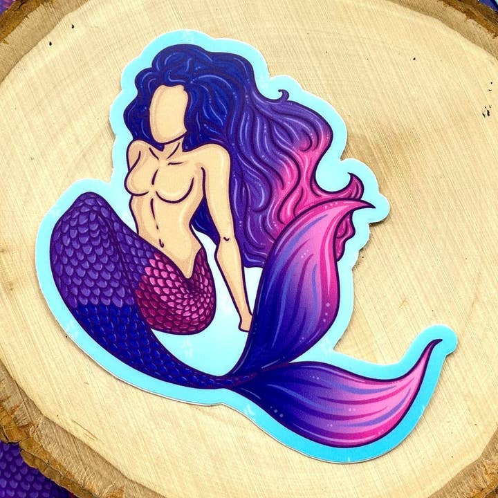 Amanda Vermeer Art - Wholesale Sticker - Bisexual Pride Flag Femme Merfolk Sticker, 3”x3”0