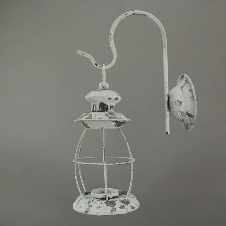Zeckos - Wholesale Sconce - White Metal Railroad Lantern Hanging Candle Sconce