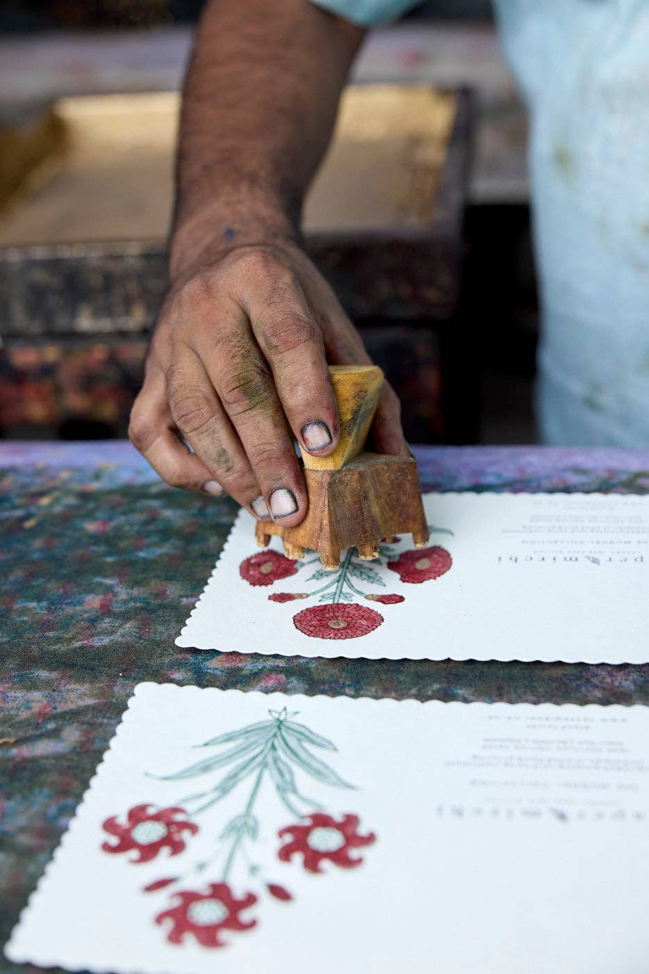 Paper Mirchi – wholesale Season’s Greetings card – Hand Block Printed Greeting Card - GC Nargis Sage7