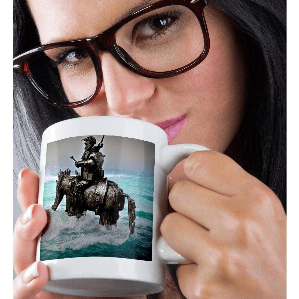 3dRose - Wholesale Coffee Mug - 3dRose, Funny Knight - Fantastic knight in armor on a horse in the ocean gift, Mug9