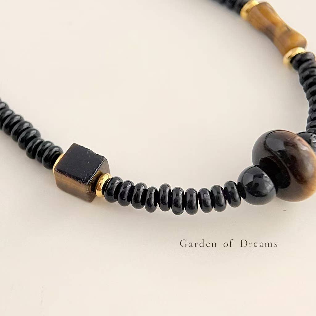 Otterware - Venta al por mayor Collares de cuentas/perlas - Collar de cuentas Wukong negro: obsidiana, ojo de tigre y liuli3