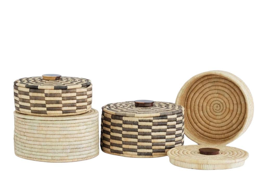 The African Home Goods - Venta al por mayor Cestas - Cesta clásica de almacenamiento cilíndrica tejida con tapa: cestas Sunga con tapa, color marrón12