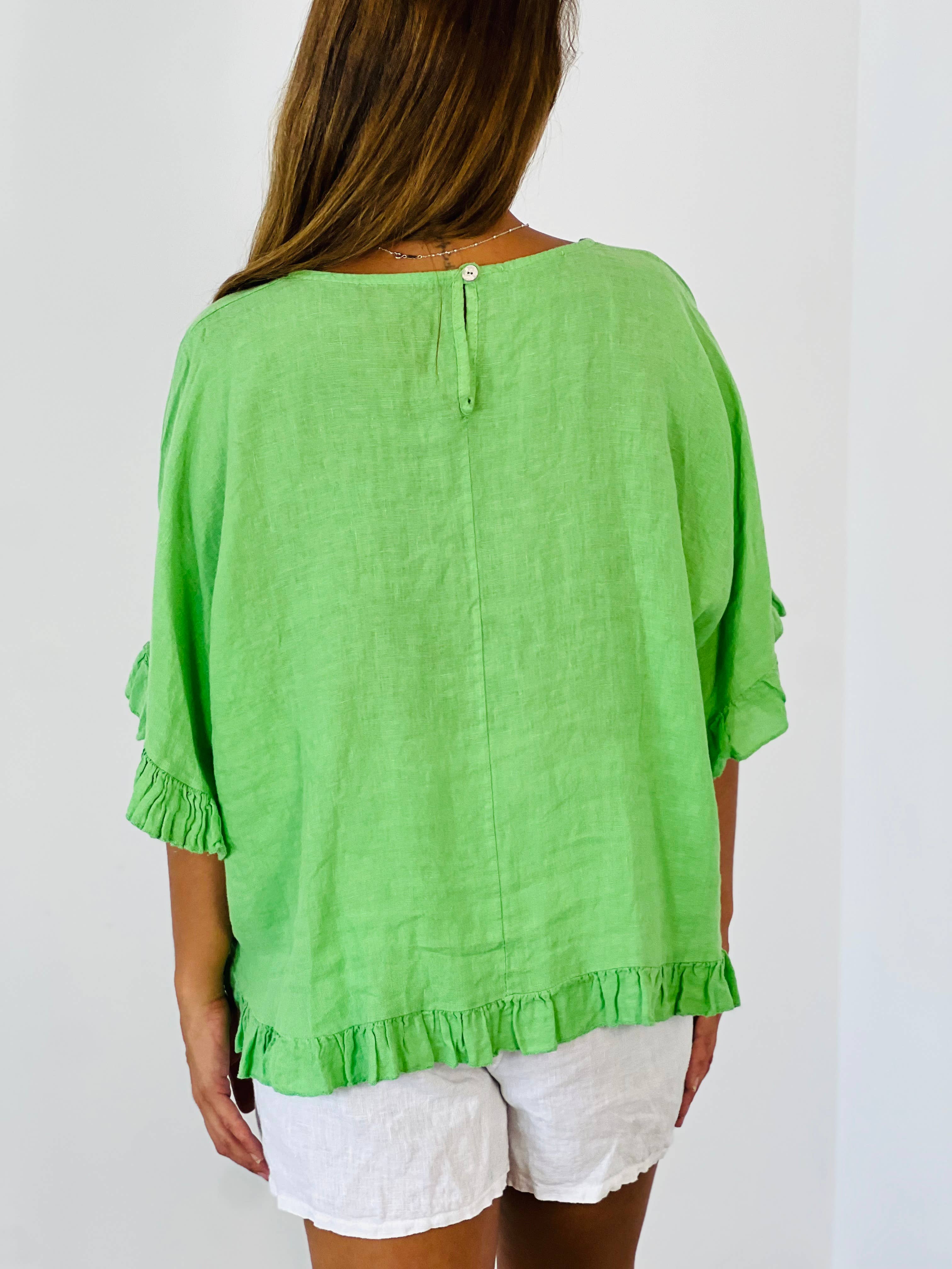 Linen & More - Vente Chemisier – femme - Blouse à volants 100 % lin - réf 1074018