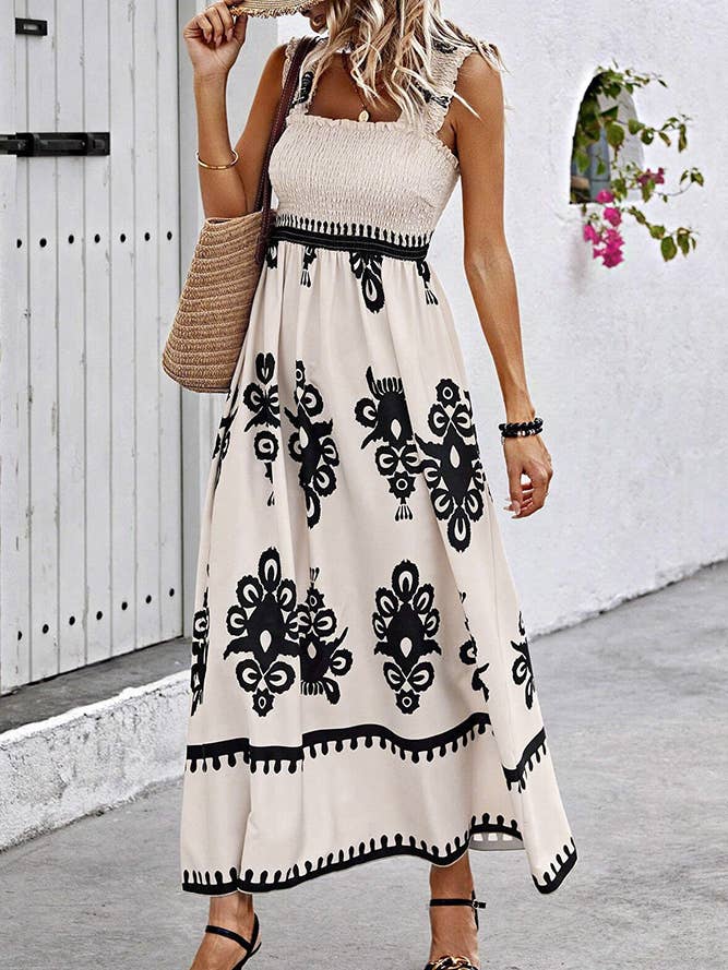 UNISHE - Wholesale Dress - Women's - Beach Resort Style Printed Bandeau Maxi Dress ZK1856