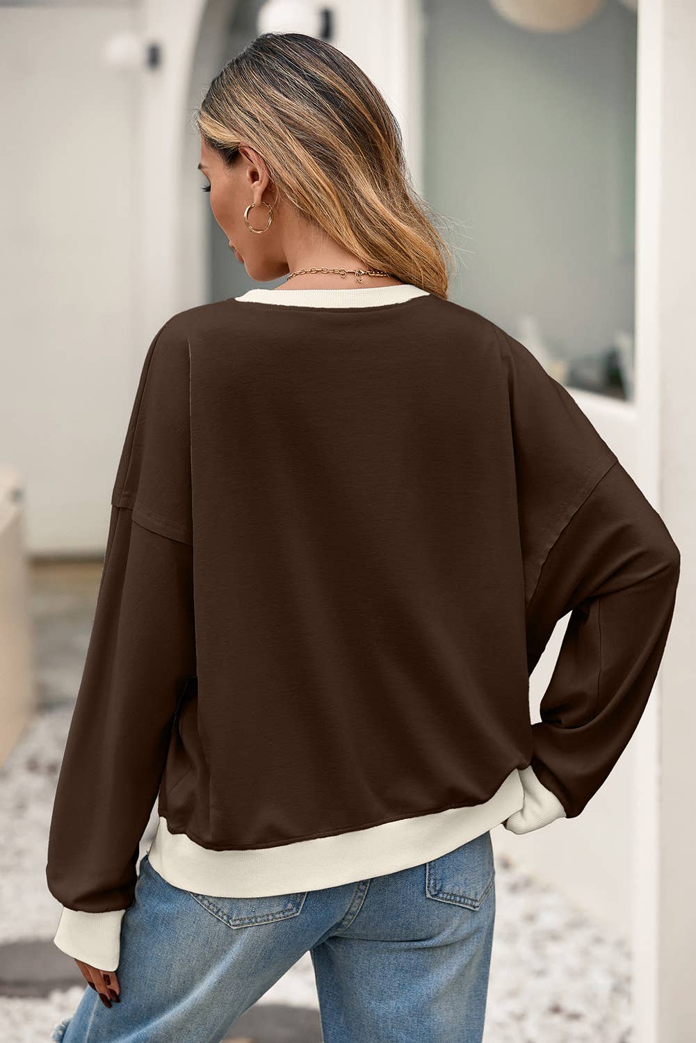 Little Daisy Closet - Wholesale Blouse - Women's -  LDC Raw Edge Flower Patch Drop Shoulder Long Sleeve Top8