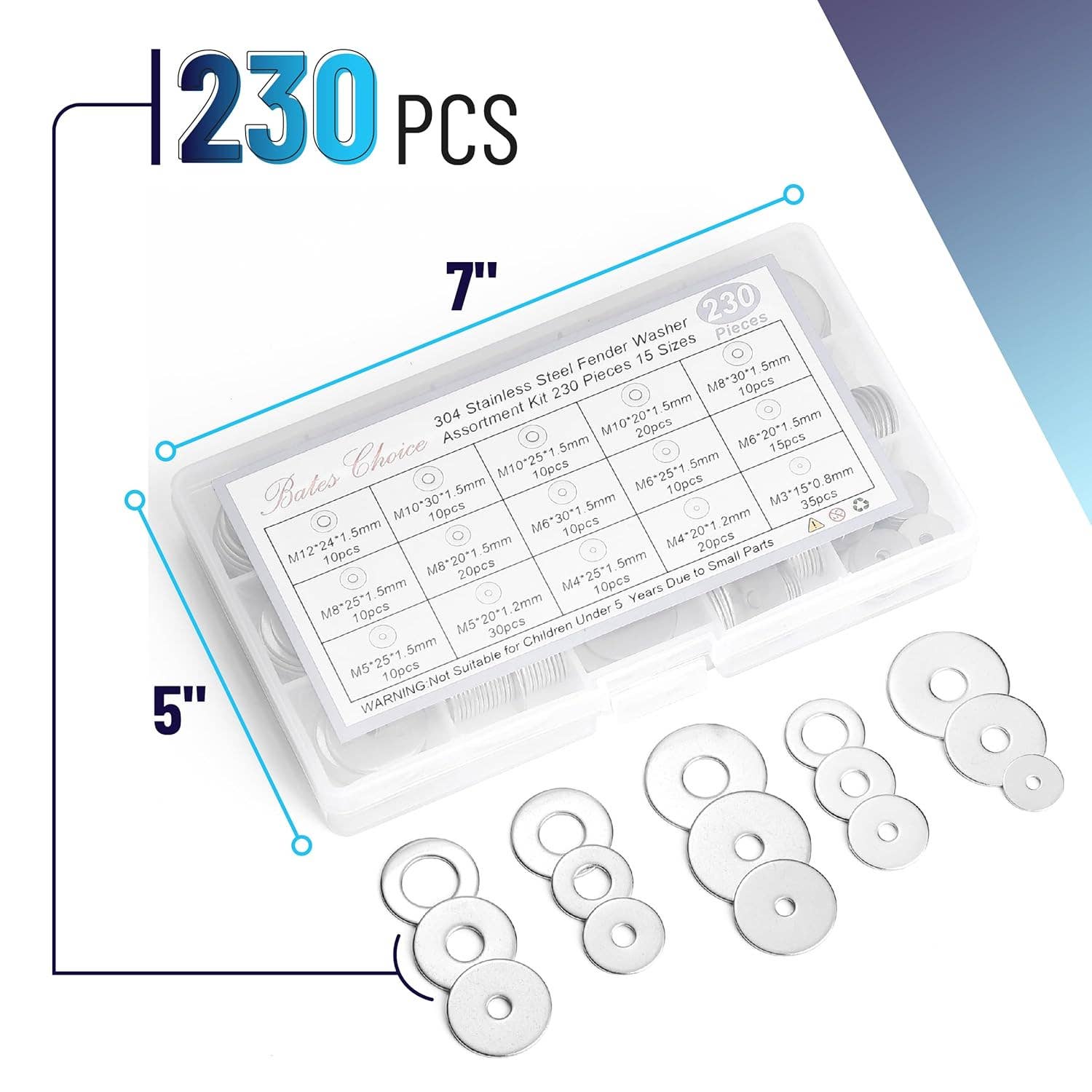 Bates Choice - Wholesale Craft Supplies - Bates- Fender Washers Assortment Kit, 230 pcs1