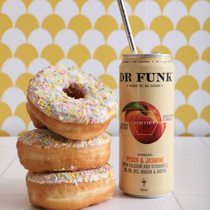 Dr Funk – wholesale Sparkling water – Peach & Jasmine with 7 essential nutrients 12 Pack7