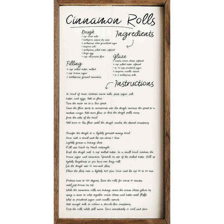 Kendrick Home - Wholesale Sign - Recipe Cinnamon Rolls White