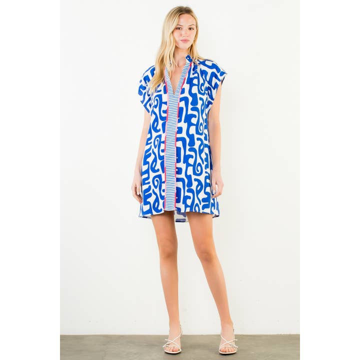 Short Sleeve Pattern V-Neck Dress for wholesale by THML