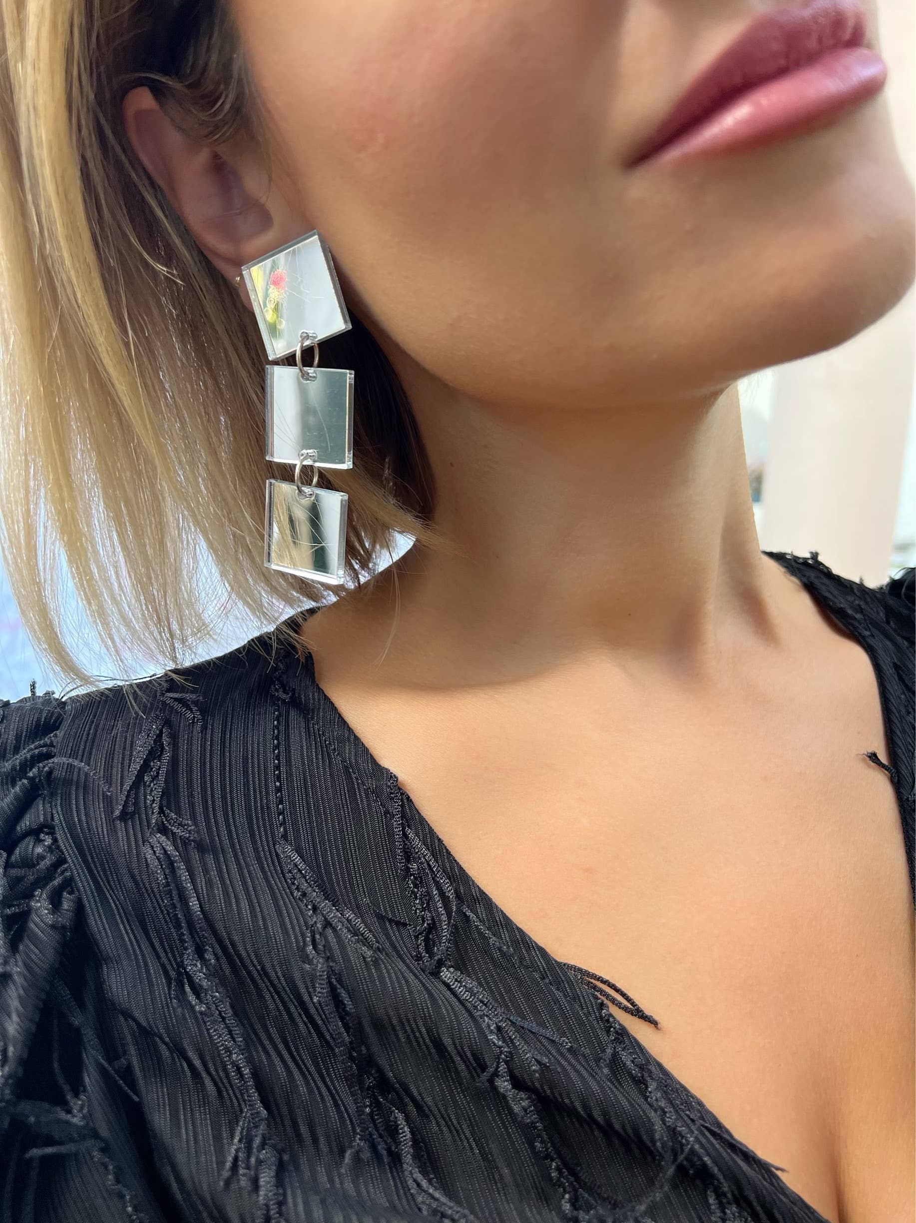 Christina Christi - Wholesale Clip-On Earrings - Long Square Clip On Earrings Silver, Handmade Earrings5