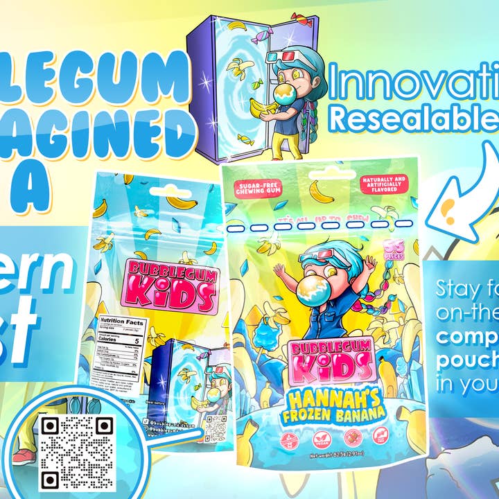 Bubblegum kids - Wholesale Chewing Gum - Hannah's Frozen Banana (55 Pc) Banana Sugar Free Gum