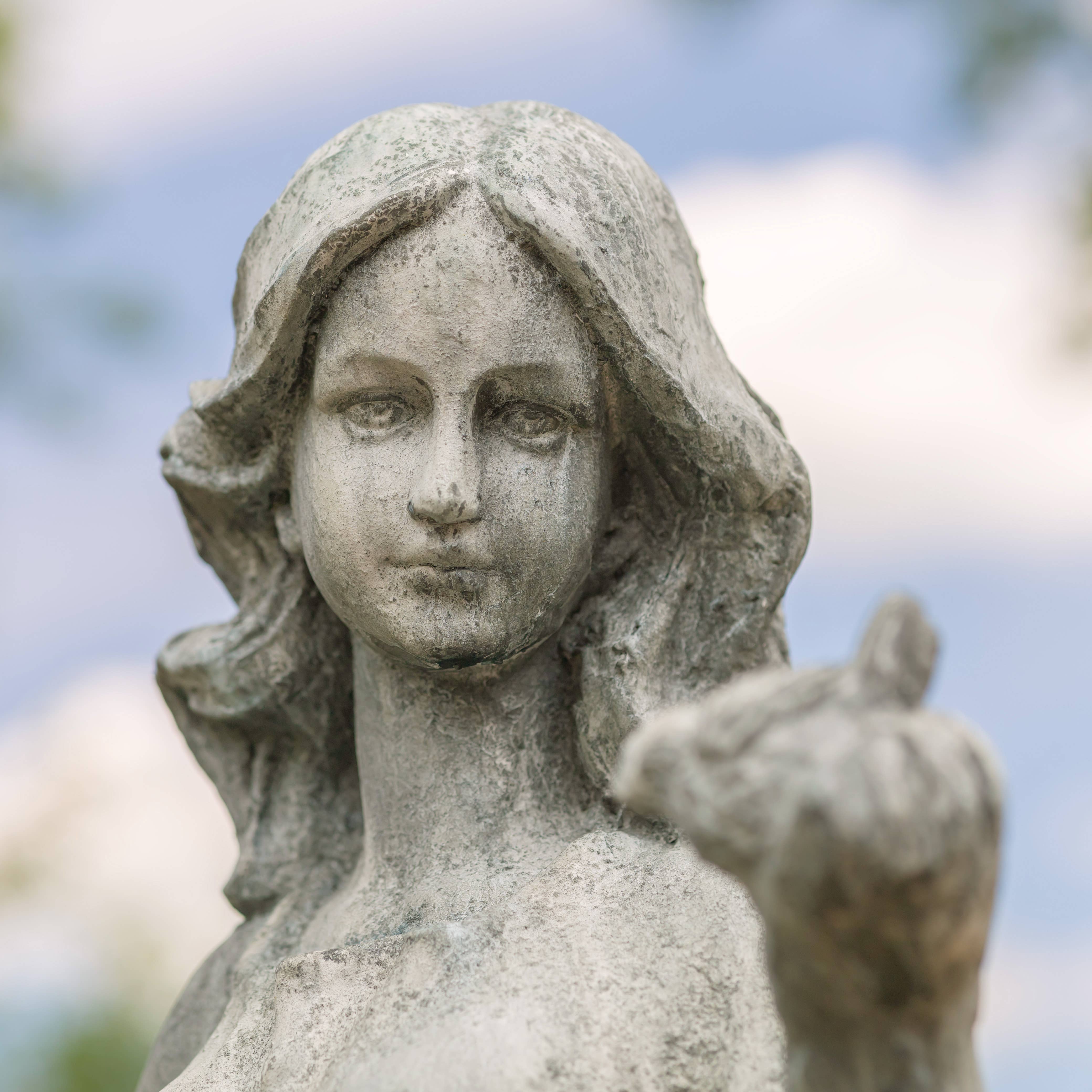 Zaer Ltd. International - Wholesale Outdoor Ornament/Decor - 38" Tall Standing Girl w/Bird "Holly" Magnesium- 2 Colors3