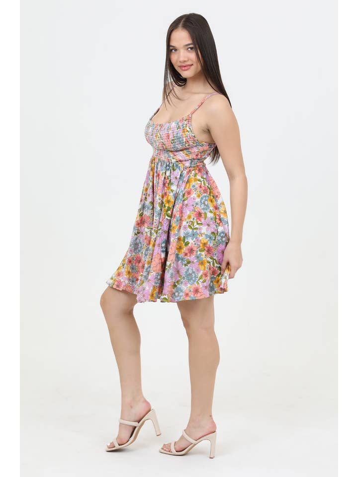 ANGIE - Vendita all'ingrosso Vestito - Donna - F4J69-A855 VESTITO ESTIVO CON CORPETTO ARRICCIATO E GONNA A RUOTA