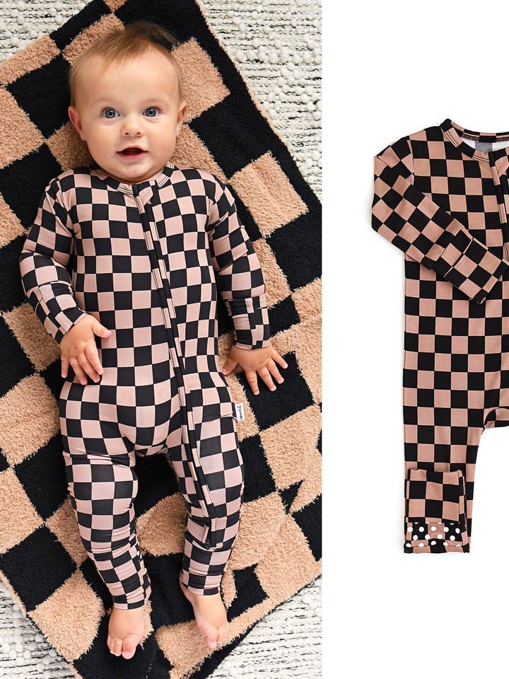 Bentley ZIP Checks Bamboo One Piece 2 Way Zipper Baby Outfit and other Purchase Wholesale zip romper. Free Returns & Net 60 Terms on Faire trending on Faire.
