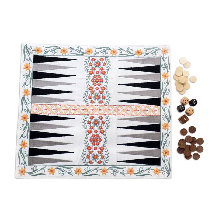 Novica Handmade Yellow Garden Cotton Travel Backgammon Set for wholesale by NOVICA