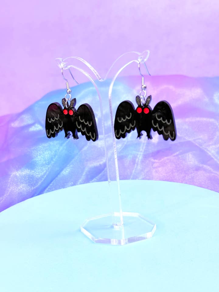 Simple Mothman Acrylic Earrings for wholesale by Smiley Moon Studio