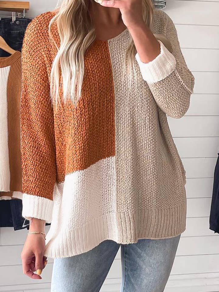 Färgglad stickad V-ringad lös tröja för wholesale av Shoppe247