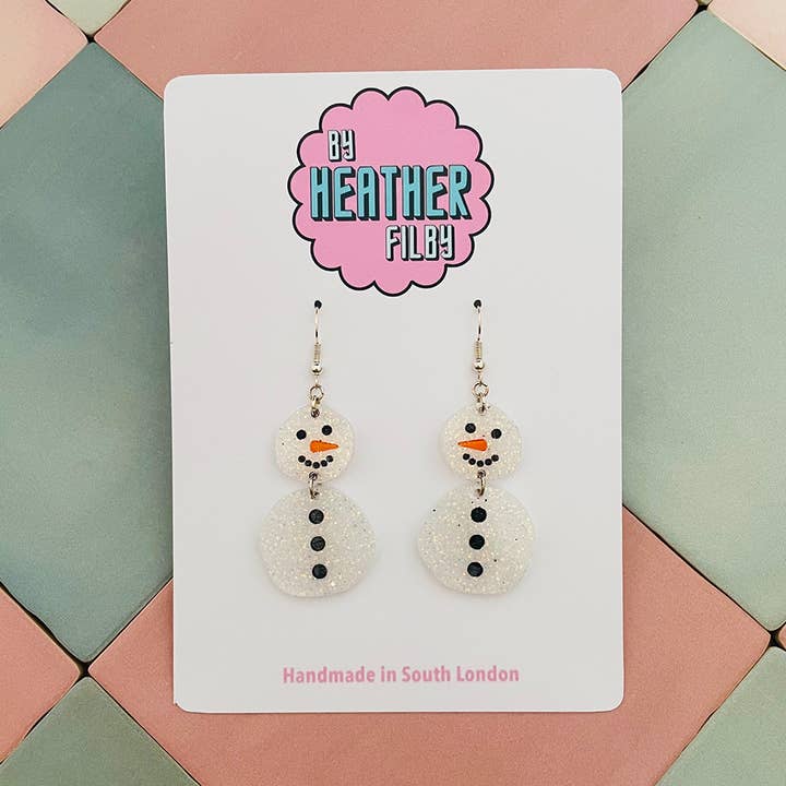 Brincos de Natal com brilho para bonecos de neve por atacado de By Heather Filby