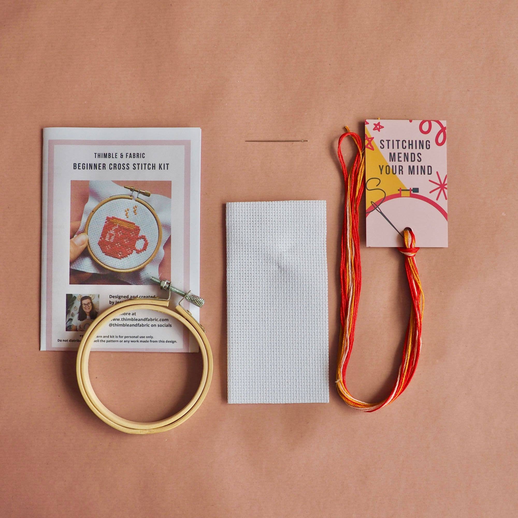 Thimble and Fabric - Wholesale Embroidery/Cross Stitch Supplies - Tea Mug Mini Cross Stitch Kit | Beginner Craft Kit1