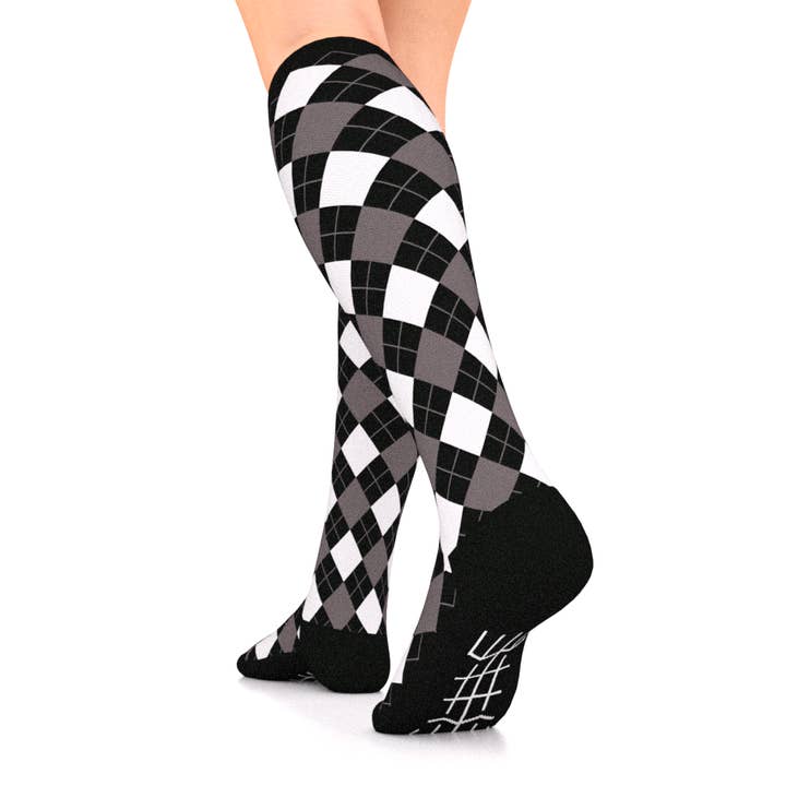 Compression Socks Unisex | Medium Compression | Black and White Argyle Elite for wholesale by Go 2 Socks