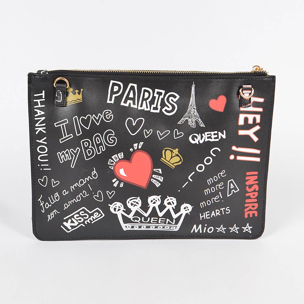 Black Paris Graffiti Pouch for wholesale on Faire2