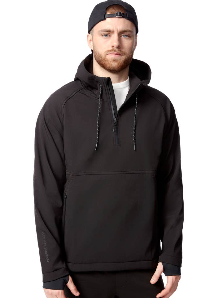 VARGAS | MEN'S PULLOVER SOFTSHELL HOODIE, BLACK for wholesale by Alpine North CA