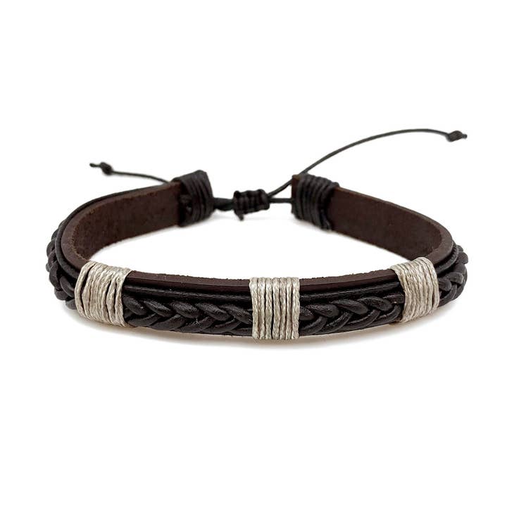 Anju Jewelry - Wholesale Jewelry - Men's - Aadi Wrapped Leather Braid Brown Pull Tie Men's Bracelet