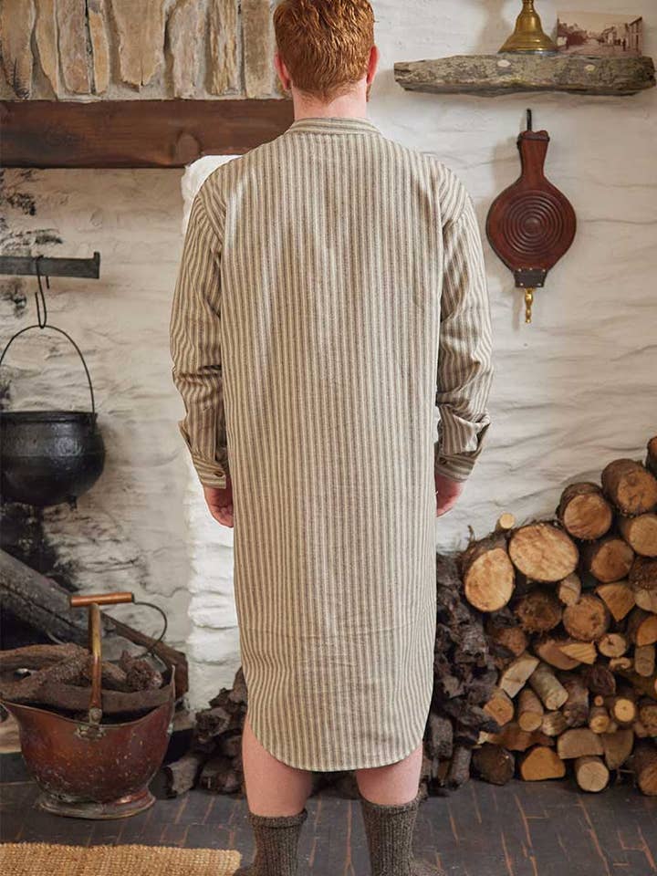 Lee Valley Ireland – wholesale Nightshirt – Unisex – Flannel Nightshirt - Beige Green Maroon Stripe (LV14)