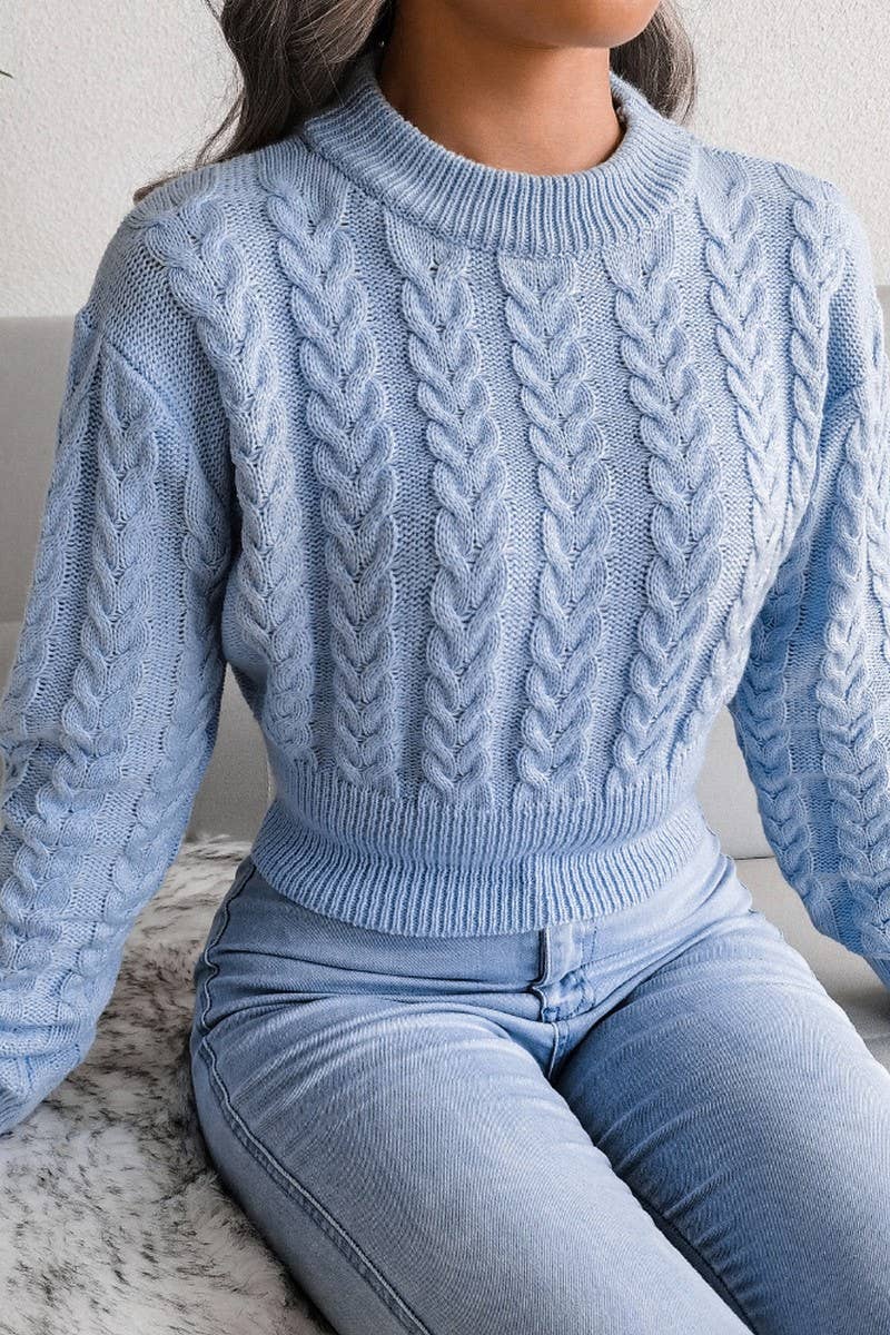 Lily Clothing - Wholesale Knit Sweater - Women's - WOMEN CHUNKY CABLE KNIT RIBBED CROP SWEATER_CWOSWL046714