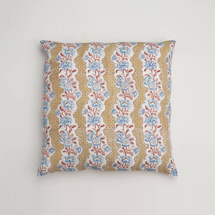Craft Boat - Wholesale Throw Pillow Cover - BLOCK PRINTED CUSHION COVER - YELLOW BLOOMING TRELLIS