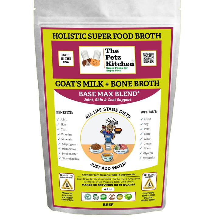 Goats Milk + Bone Broth Base Max* Joint, Skin & Coat Support Broth* the Petz Kitchen Dog & Cat for wholesale by Natura Petz Organics