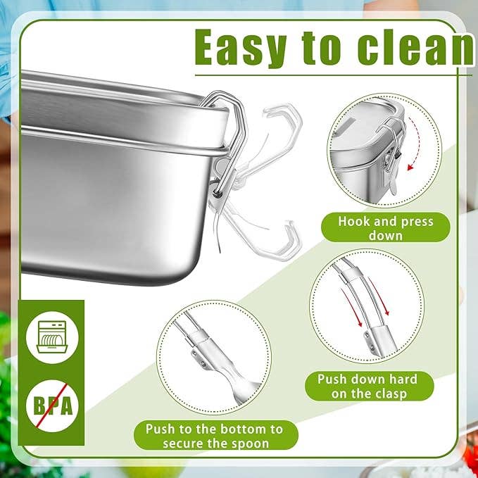 Crover - Wholesale Lunch Bag/Box - 1pc Stainless Steel Lunch Box with 2pc Foldable Utensils Set2