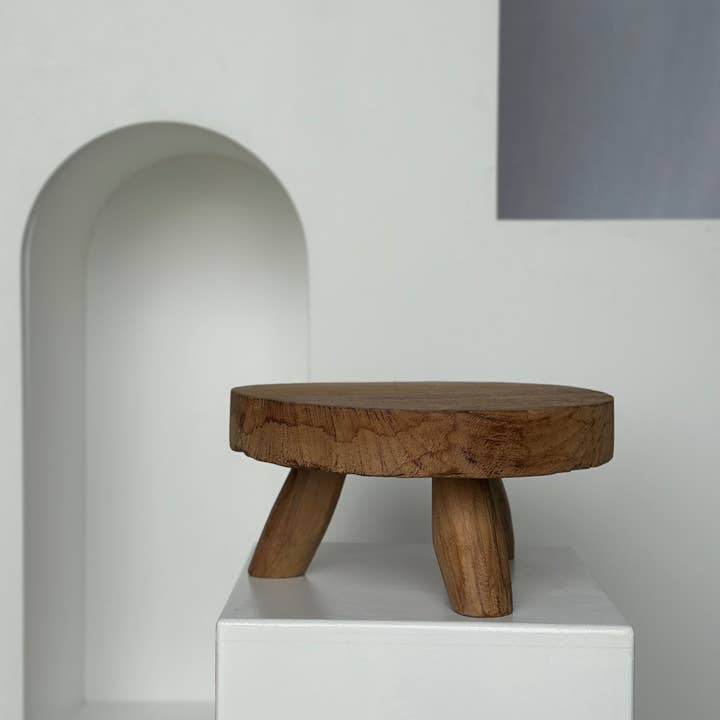 Office Objets - Wholesale Stool - Small low three-legged stool in upcycled blond teak D:30 H:1574