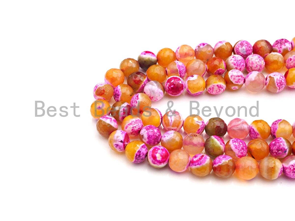 BestBeads&Beyond – Engroshandel Perler – Naturlige runde facetslebne brandagat-perler i pink orange, 6 mm/8 mm/10 mm, 15,5" hel streng, Sku#UA693