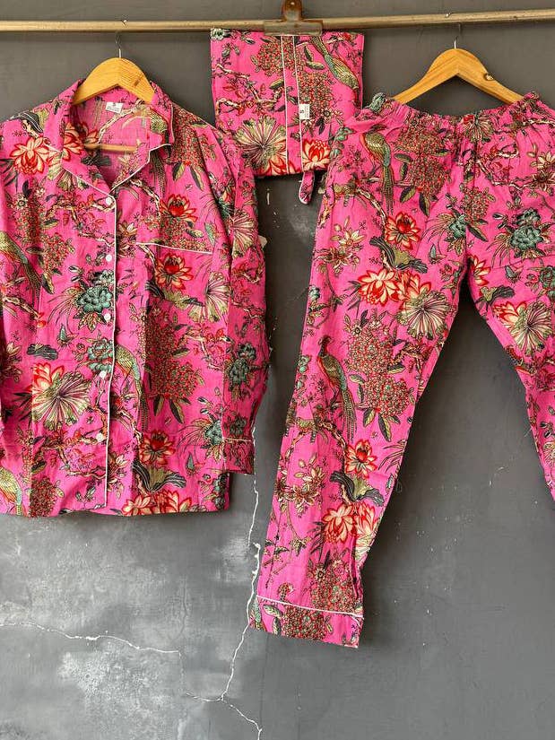 bhavnas boutique - Wholesale Sleepwear Set - Women's - Bird Print Cotton Night Suit PJ Set Women Pant And Shirt Set0