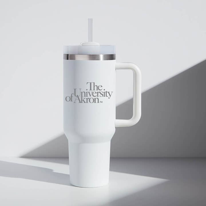40 oz. " The University of Akron" Tumbler with Handle + Lid for wholesale by We Are The Ripple