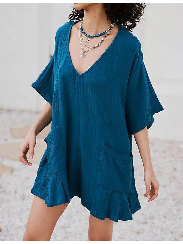 Sweetkama - Wholesale Romper - Dames - Romper met ruches en V-hals en gedrapeerde mouwen SKJ18121