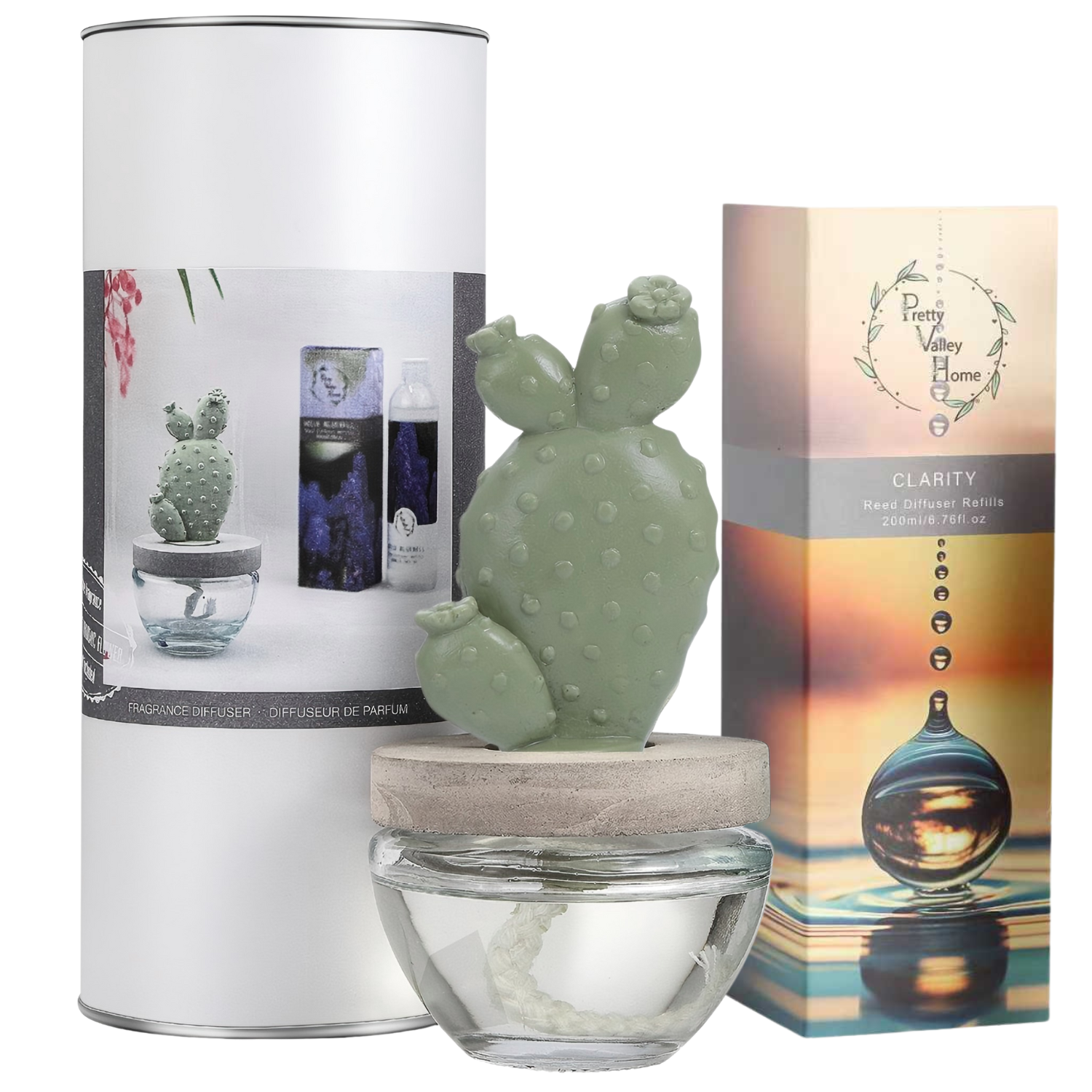 Pretty Valley Home - Wholesale Reed Diffuser - Bunny Ear Cactus Ceramic Diffuser Combo (BNY+CLR) Clarity0