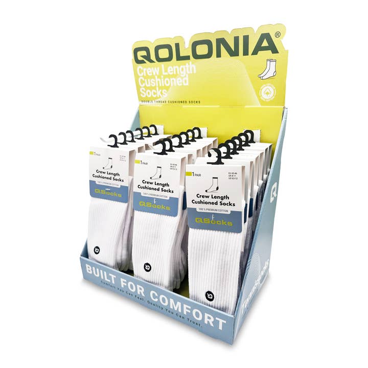 Chaussettes de tennis unisexes - 36 paires + présentoir | Modèle 01 pour la vente par QOLONIA