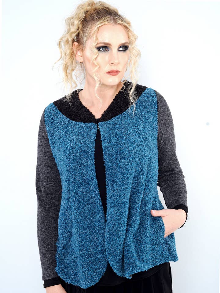 Bouclé Crescent Jacket - pavone for wholesale by Khangura