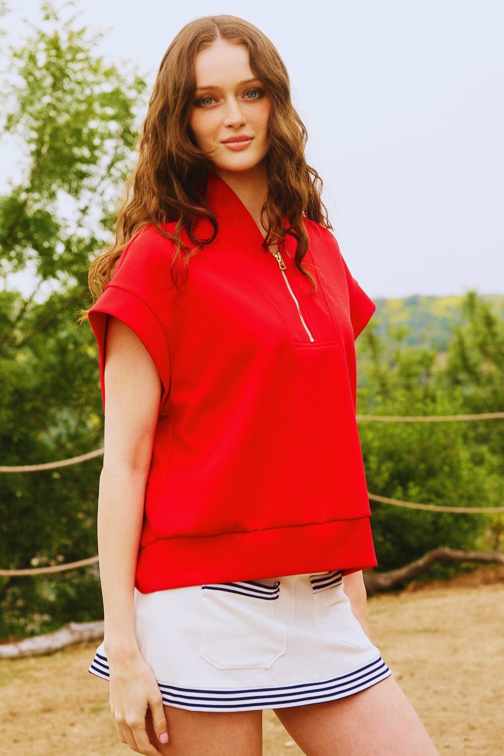 BUCKETLIST INC - Wholesale Sweatshirt - Women's - IT2154-1 Short Sleeve Half Zip-Up Scuba Sweatshirts58