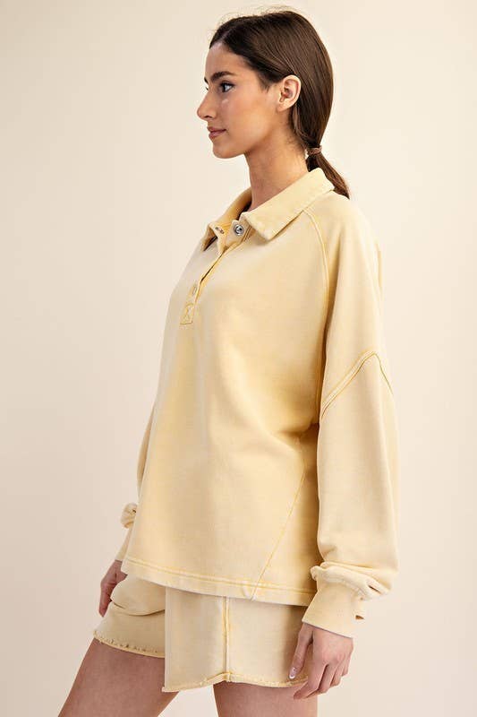 Sunday Morning - Wholesale Sweatshirt - Women's - T170037 LONG SLEEVE MINERAL WASHED POLO SWEATSHIRT10