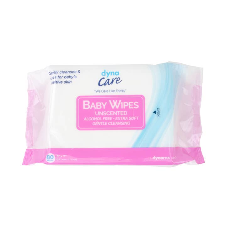 DynaCare Baby Wipes unscented w/ Plastic Lid, 5" x 7", 24pks/case (1920 Count) for wholesale by Go Bulk Medical